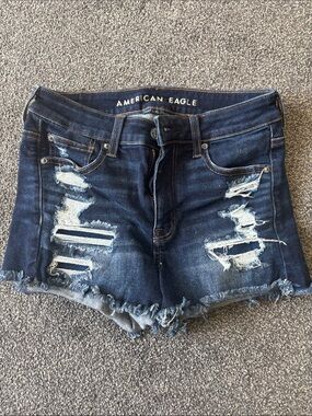 American Eagle Outfitters Dark Blue Distressed Cutoff Denim Shorts